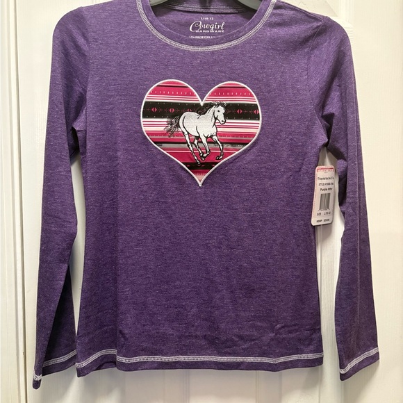 Cowgirl Hardware Purple Long Sleeve Kids Tee with Horse Heart Design L 10/12 NEW - Picture 1 of 3